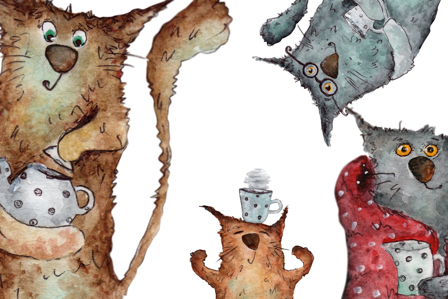 tea party with cute cats watercolor2