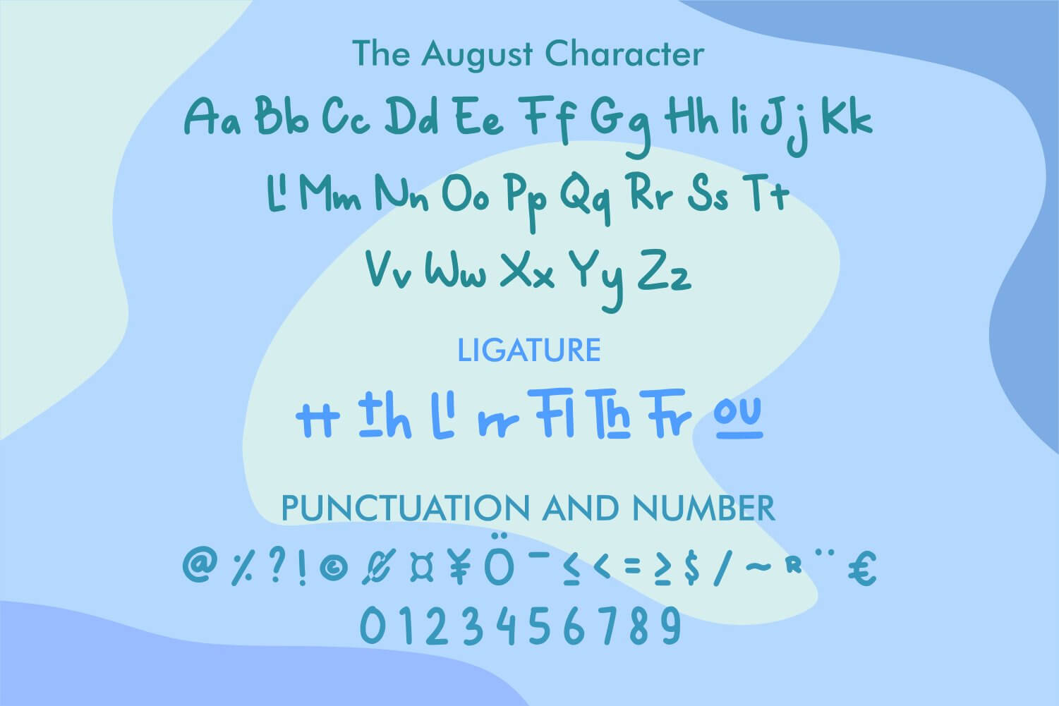 the august fun handwritten font all symbols example.