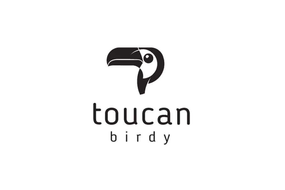 toucan bird logo in black and white.