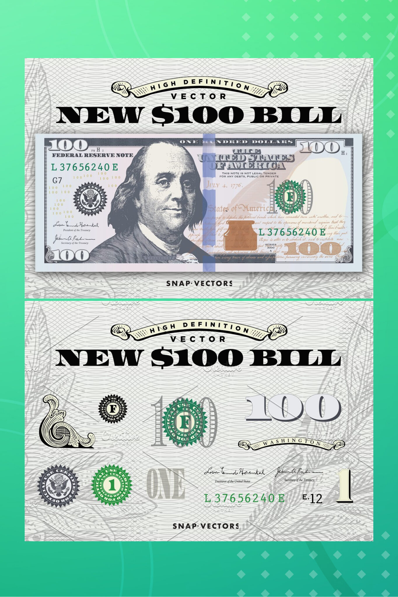 Vector New 100 Bill Template done! MasterBundles