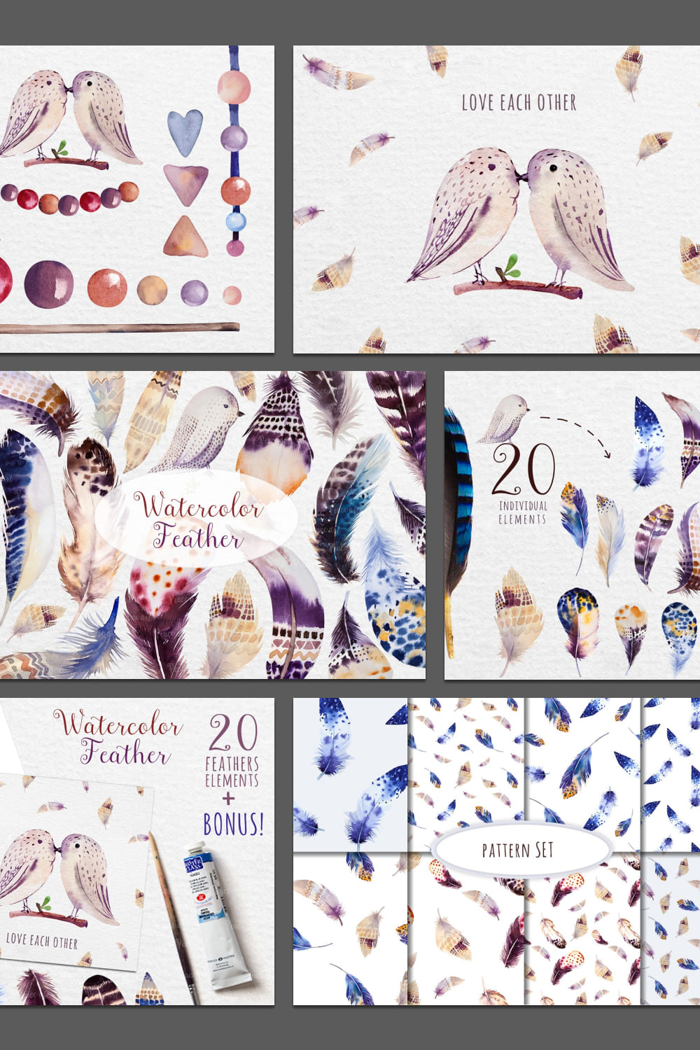 watercolor boho feather graphics.