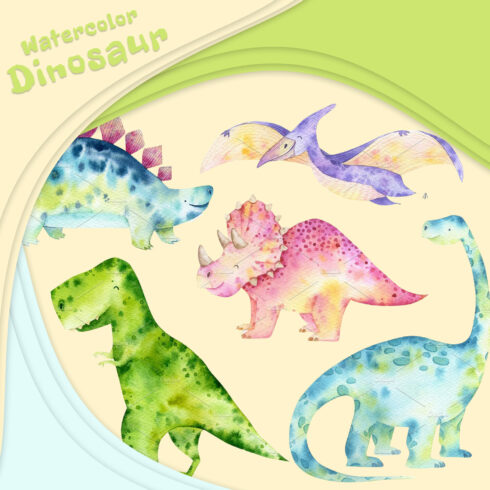 Watercolor Dinosaur Clipart cover image.