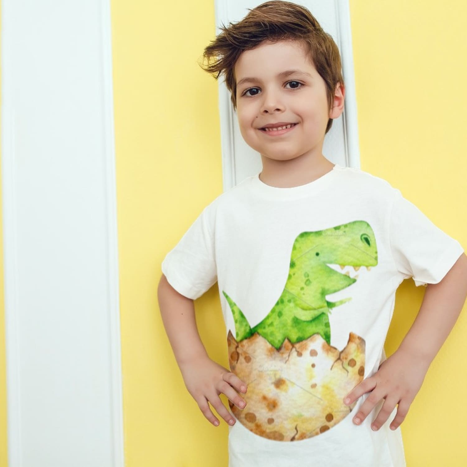 watercolor dinosaur t-shirt mockup.