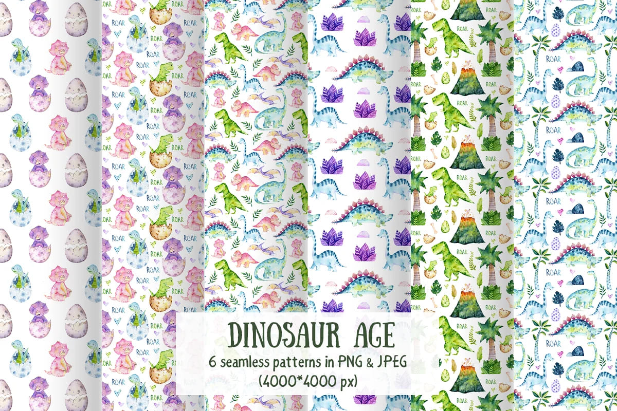 watercolor dinosaur patterns.