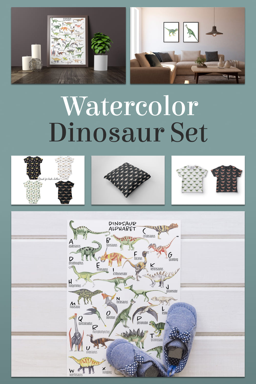 watercolor dinosaur illustrations set.