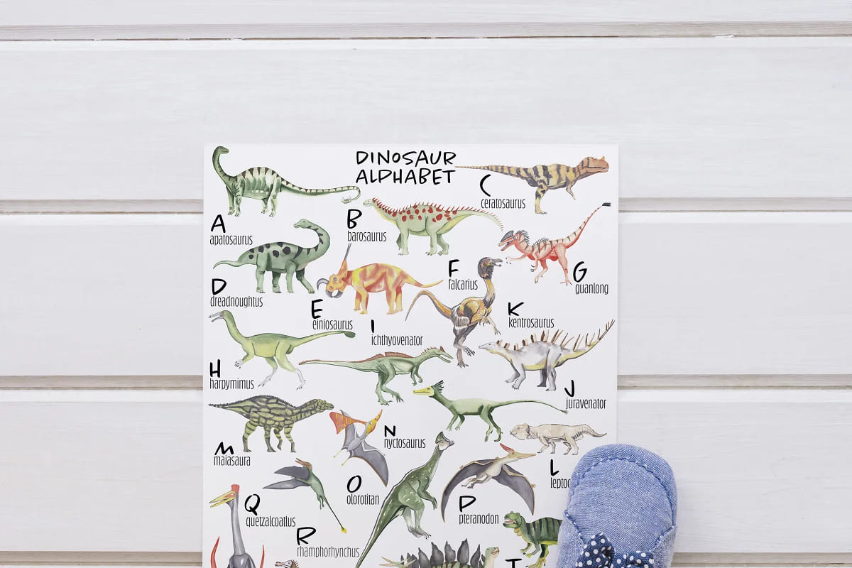 watercolor dinosaur set, alphabet mockup.