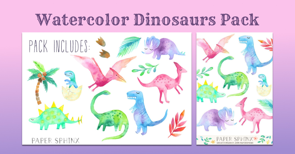 watercolor dinosaurs pack.