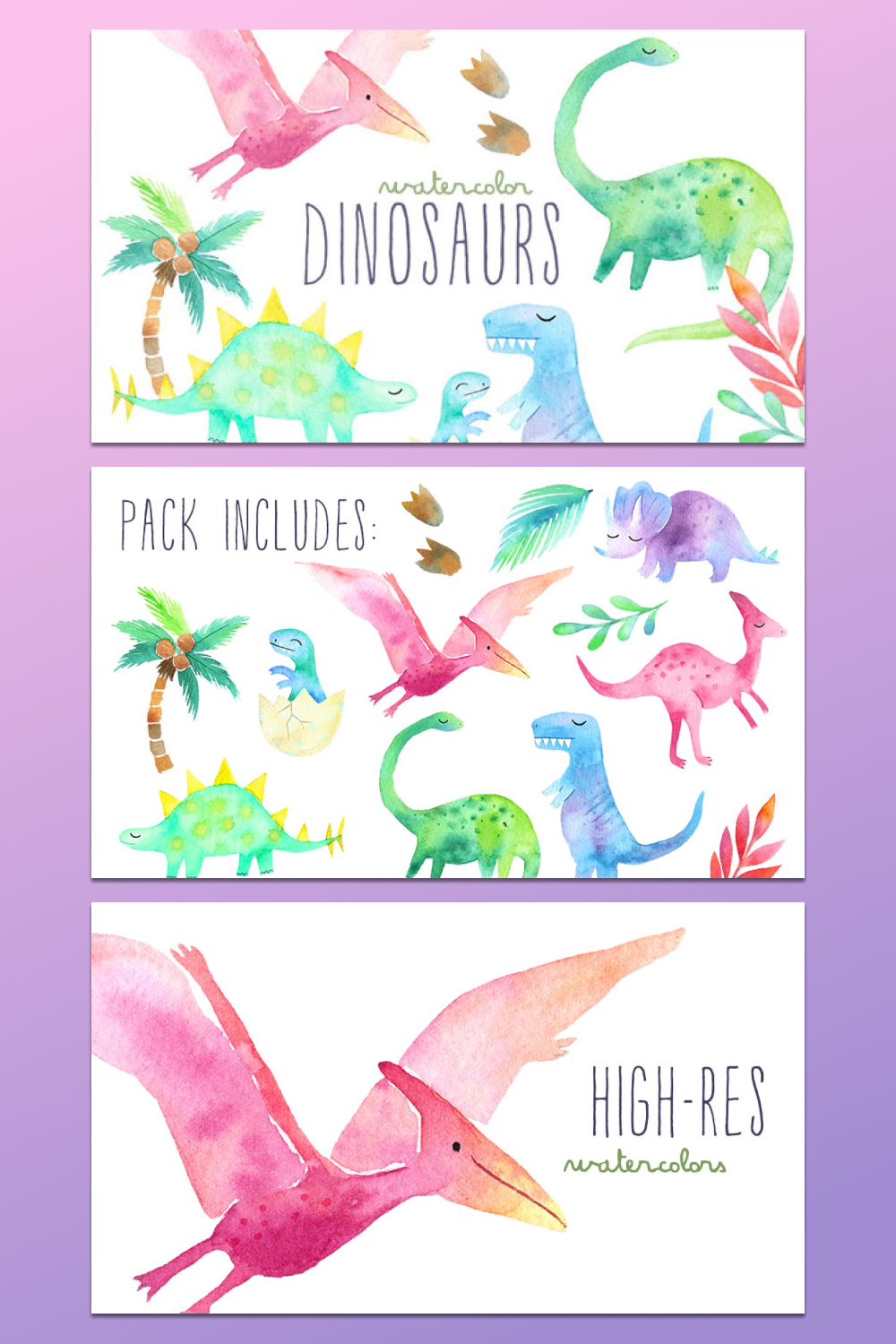 watercolor dinosaurs graphics pack 07