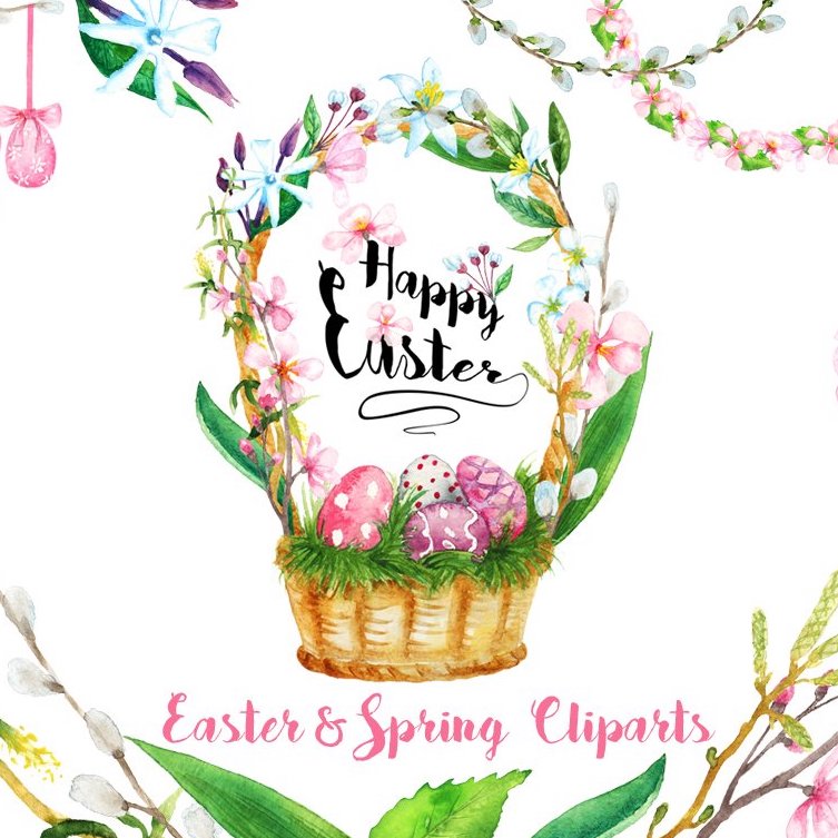 Watercolor Easter And Spring Clipart cover image.