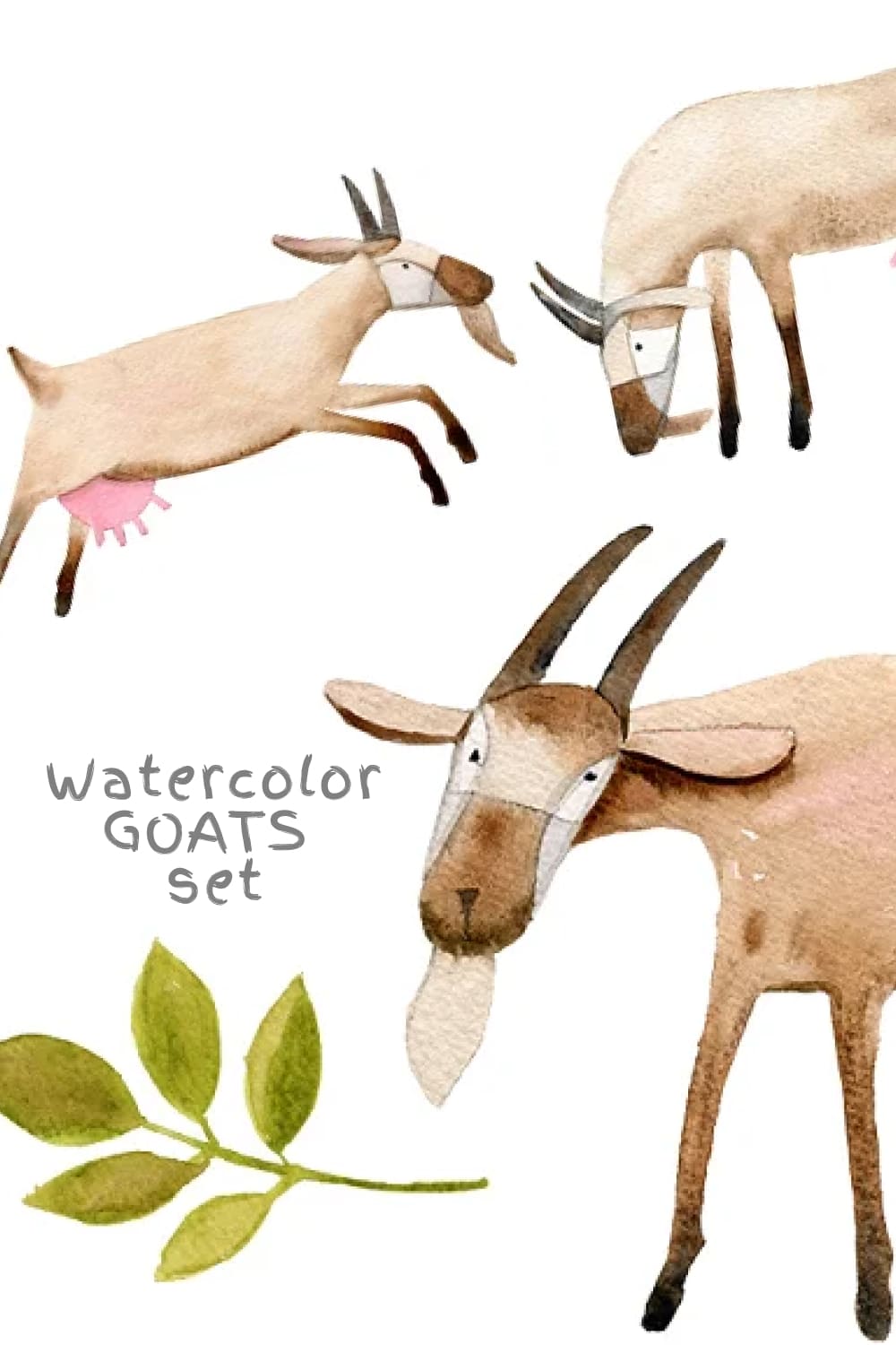 Watercolor Goats Set pinterest image.