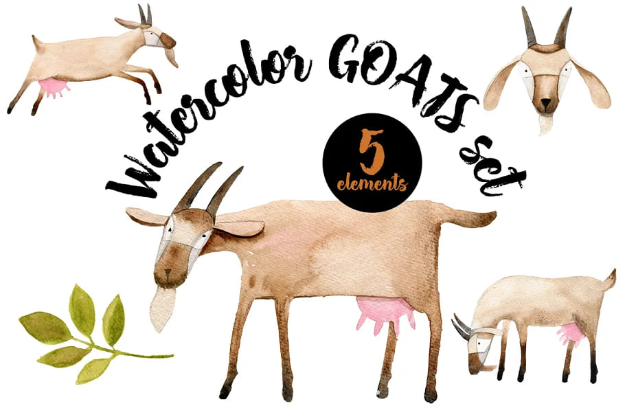 Watercolor Goats Set facebook image.