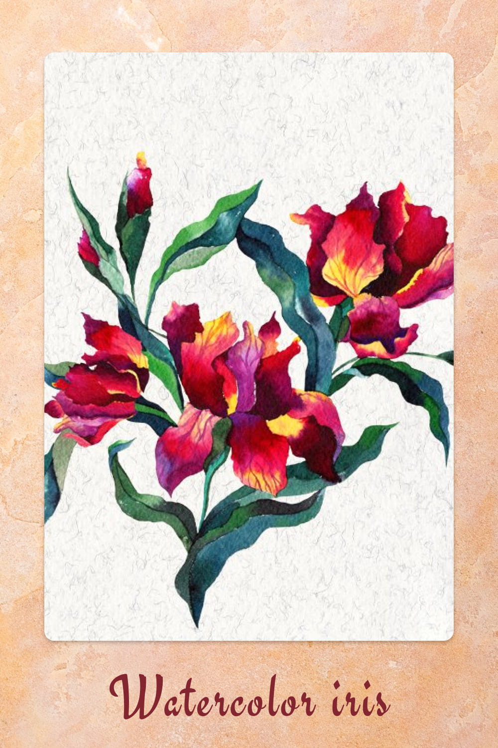 Watercolor Iris Flowers Graphics pinterest image.