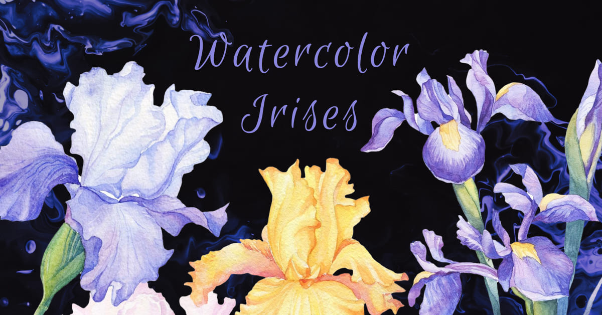 watercolor irises hand painted collection.