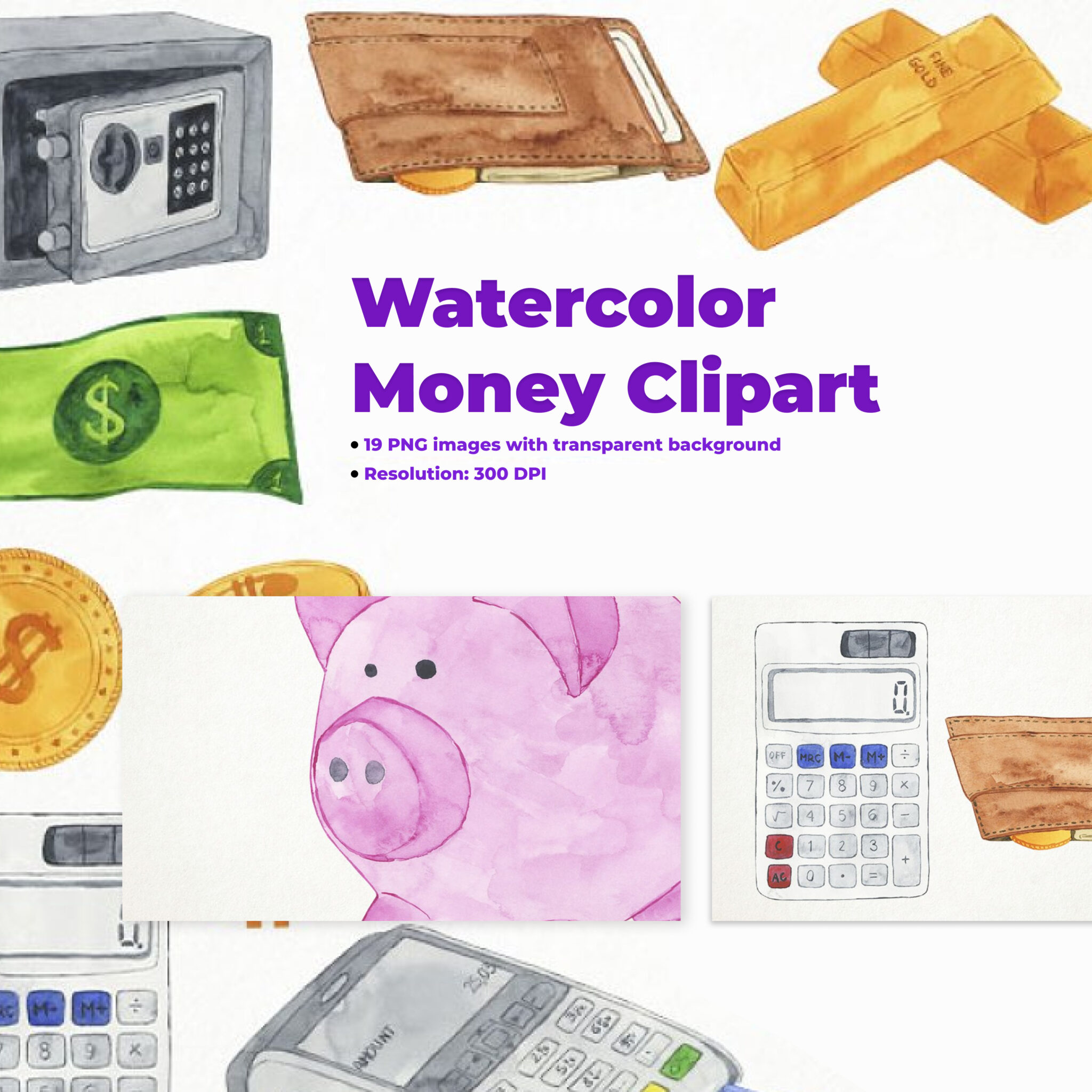 Watercolor Money Clipart – MasterBundles