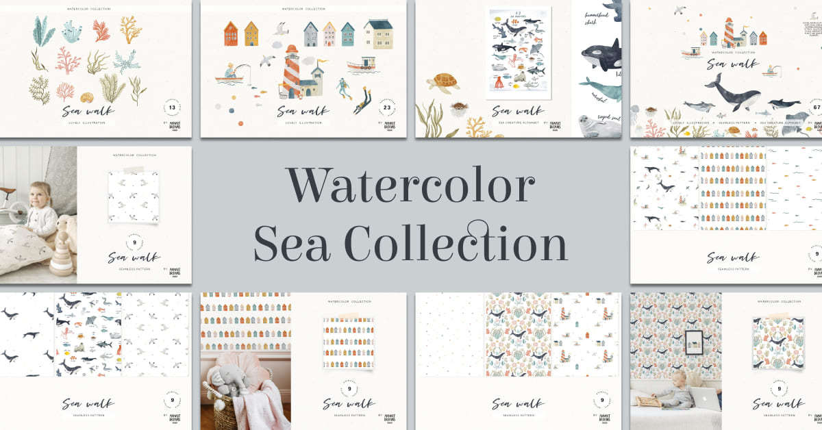 watercolor sea graphics collection.