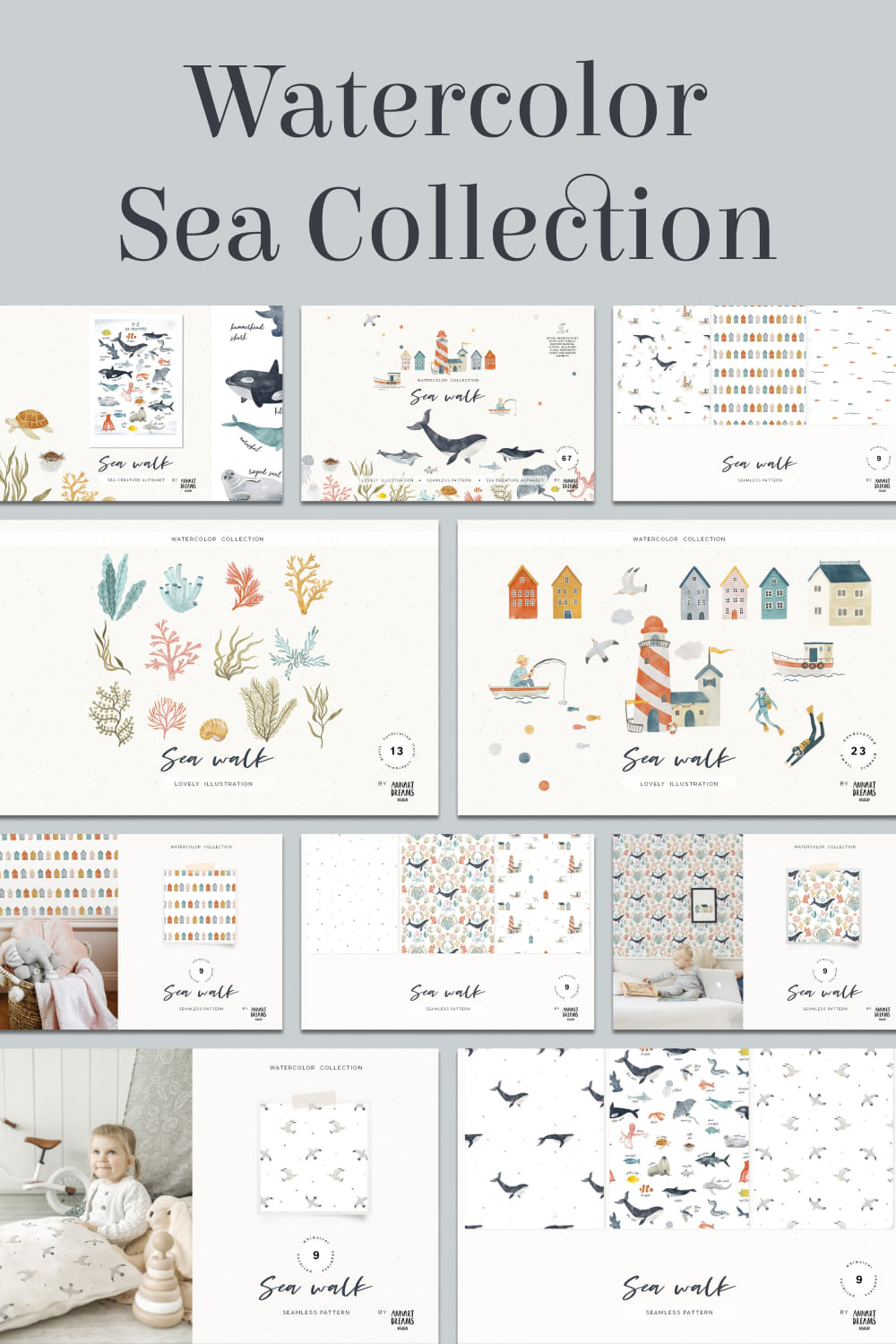 Watercolor Sea Graphics Collection pinterest image.