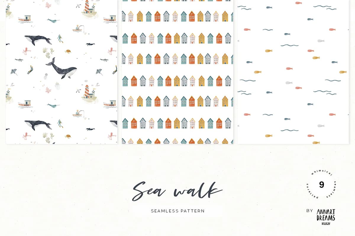 watercolor sea patterns collection.