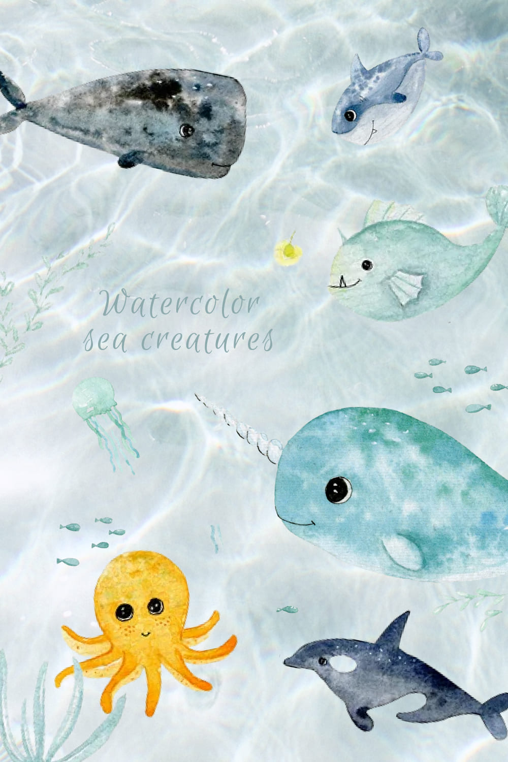 Watercolor Sea Creatures pinterest image.