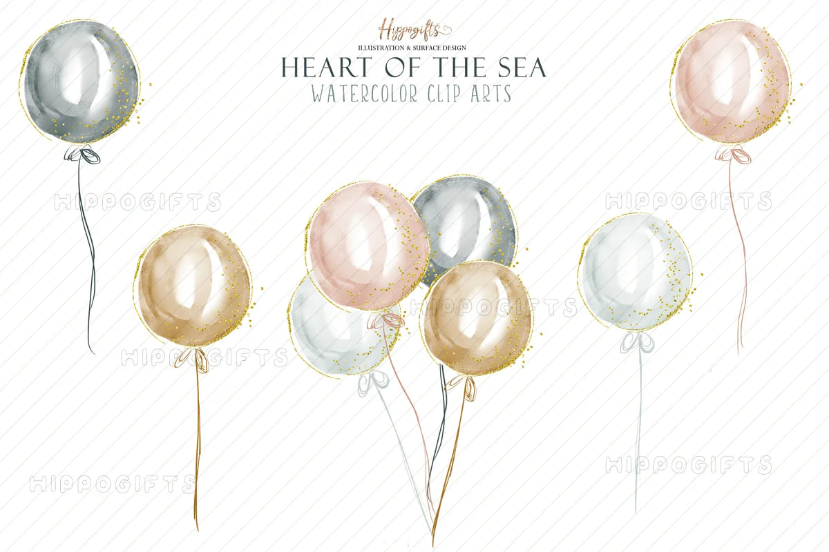 watercolor whale cliparts baloons illustrations.