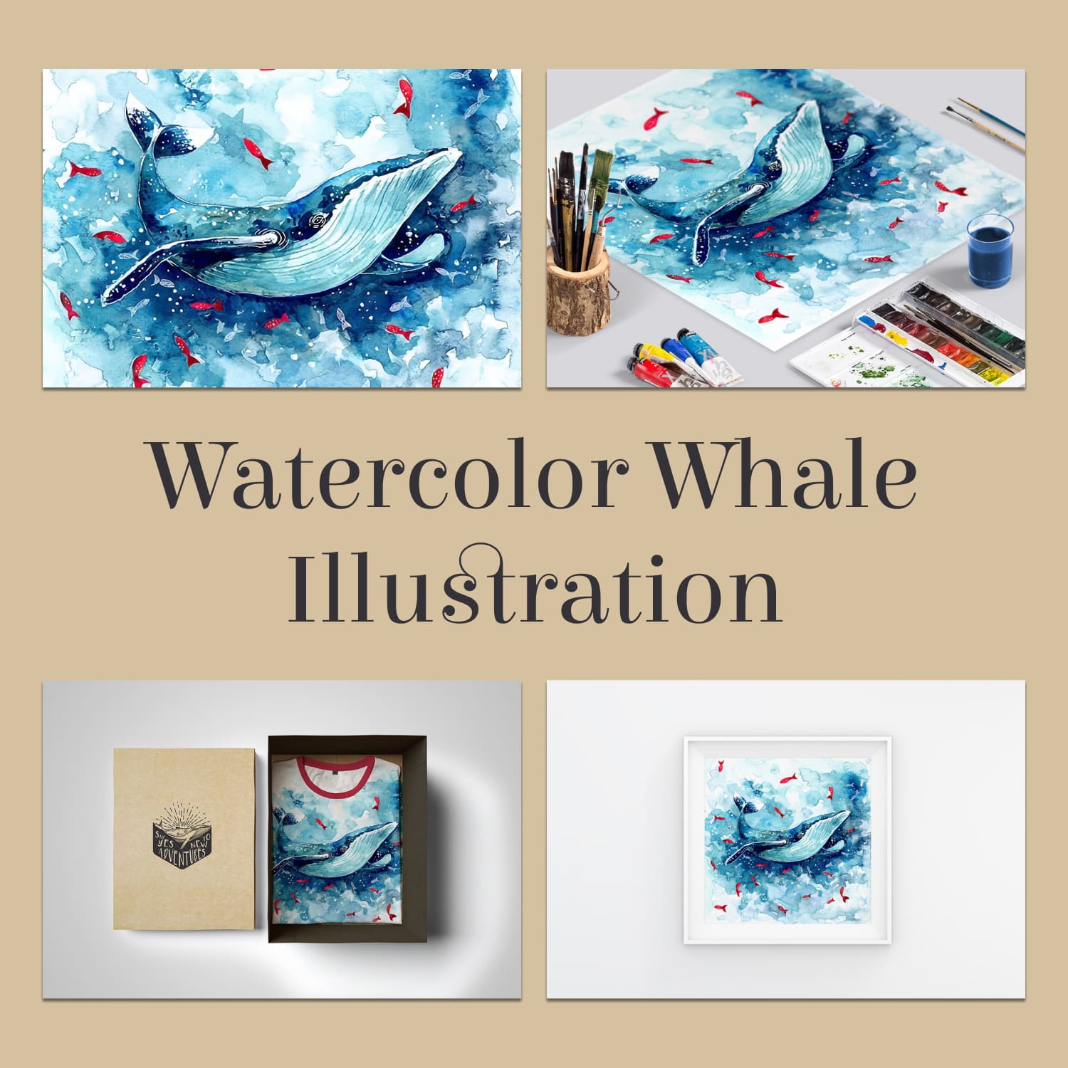 Hand Painted Watercolor Whale Illustration cover image.