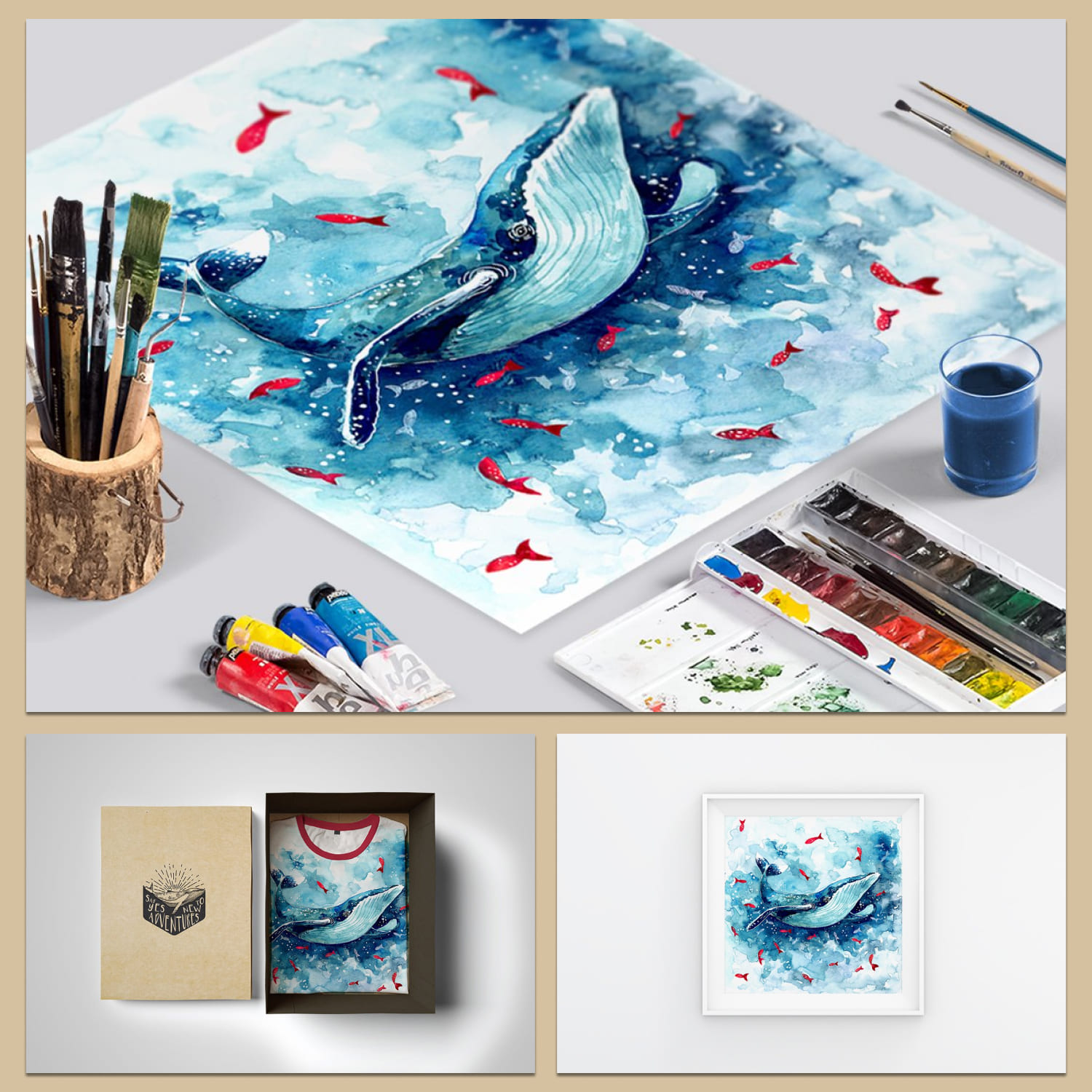 Hand Painted Watercolor Whale Illustration preview image.