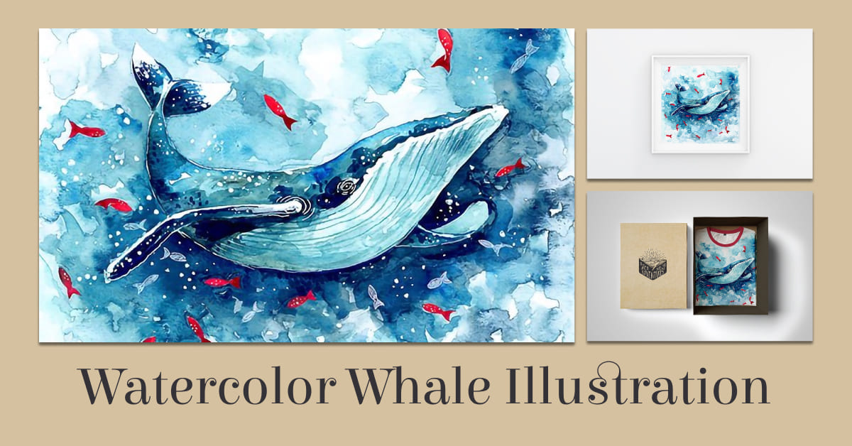 watercolor whale illustration template.