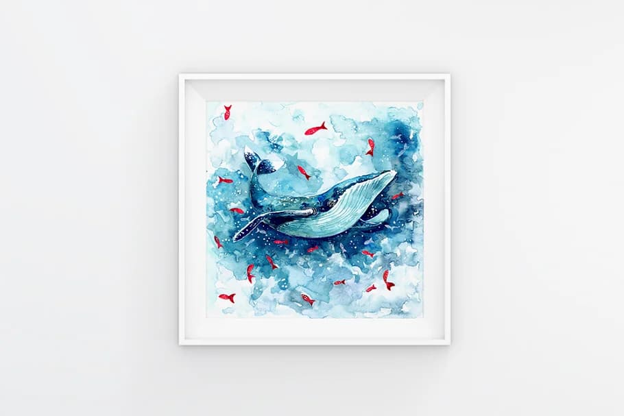 watercolor whale illustration for print.