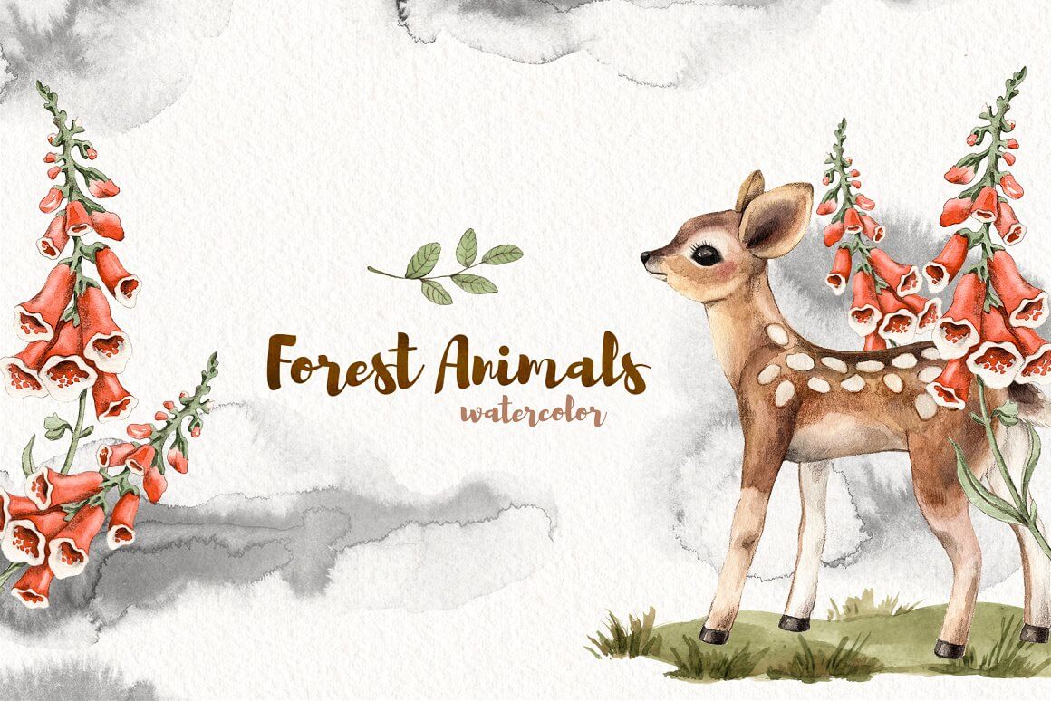 Forest Animals in Watercolor.