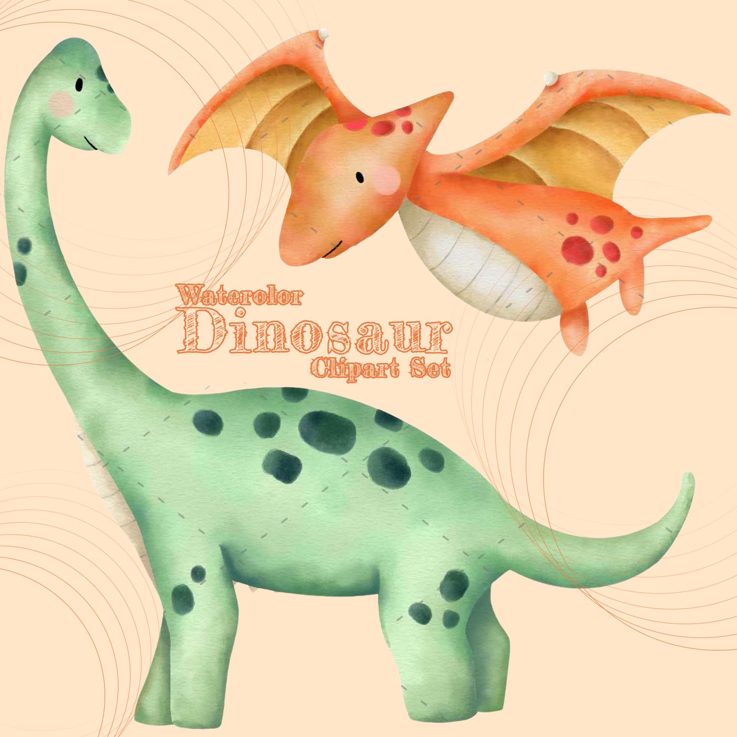 Waterolor Dinosaur Clipart Set cover image.