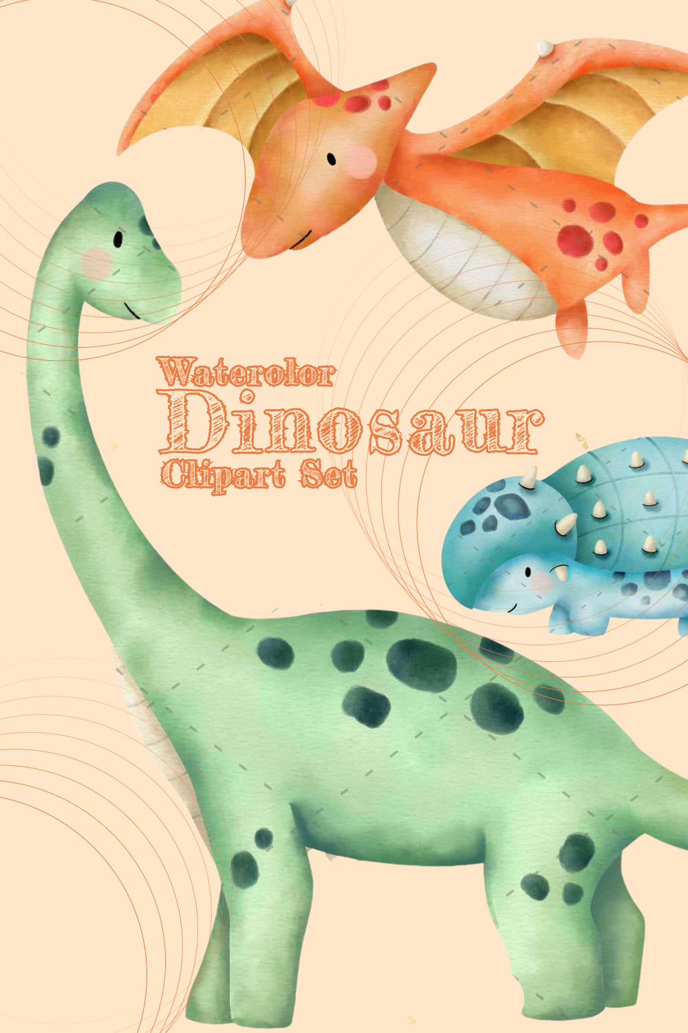 Waterolor Dinosaur Clipart Set pinterest image.