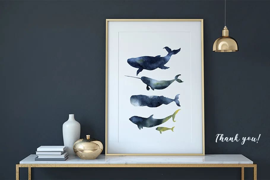 whales hand painted illustrations.