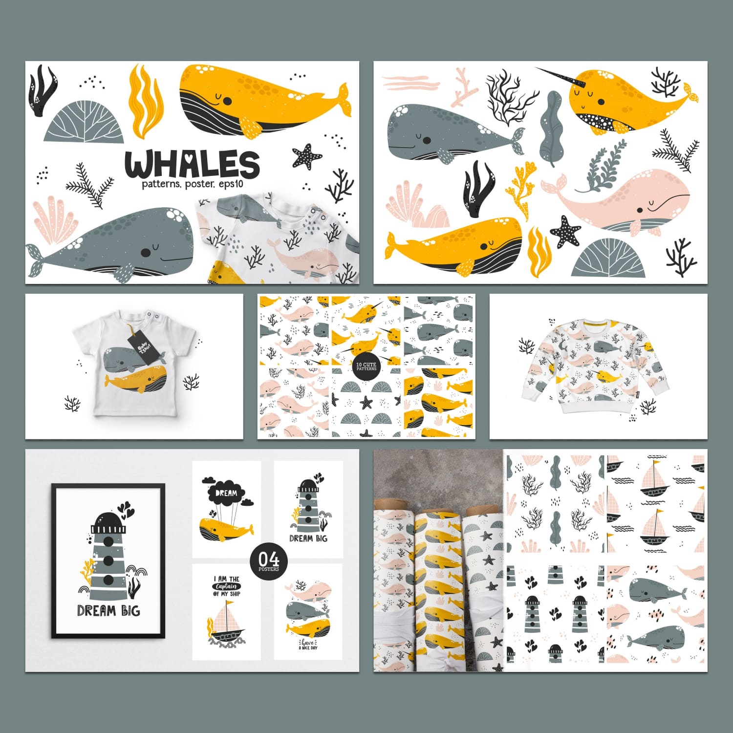 Whales - Cute Character Graphics Set preview image.