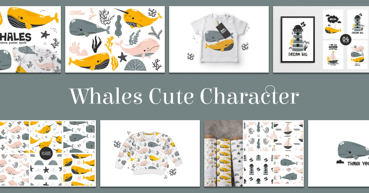 whales cute character collection.