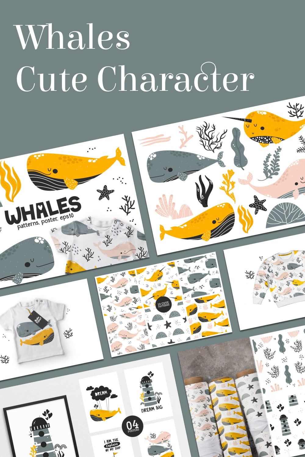 whales cute character graphics.