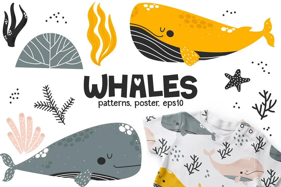 whales cute character beautiful graphics.
