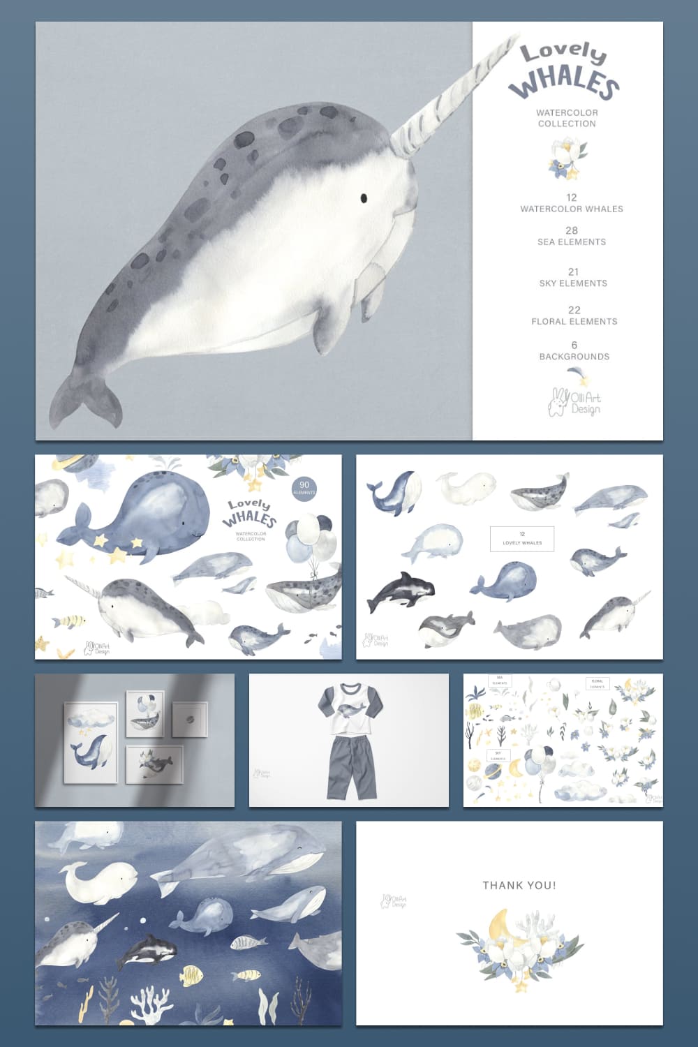 whales watercolor collection lovely design.