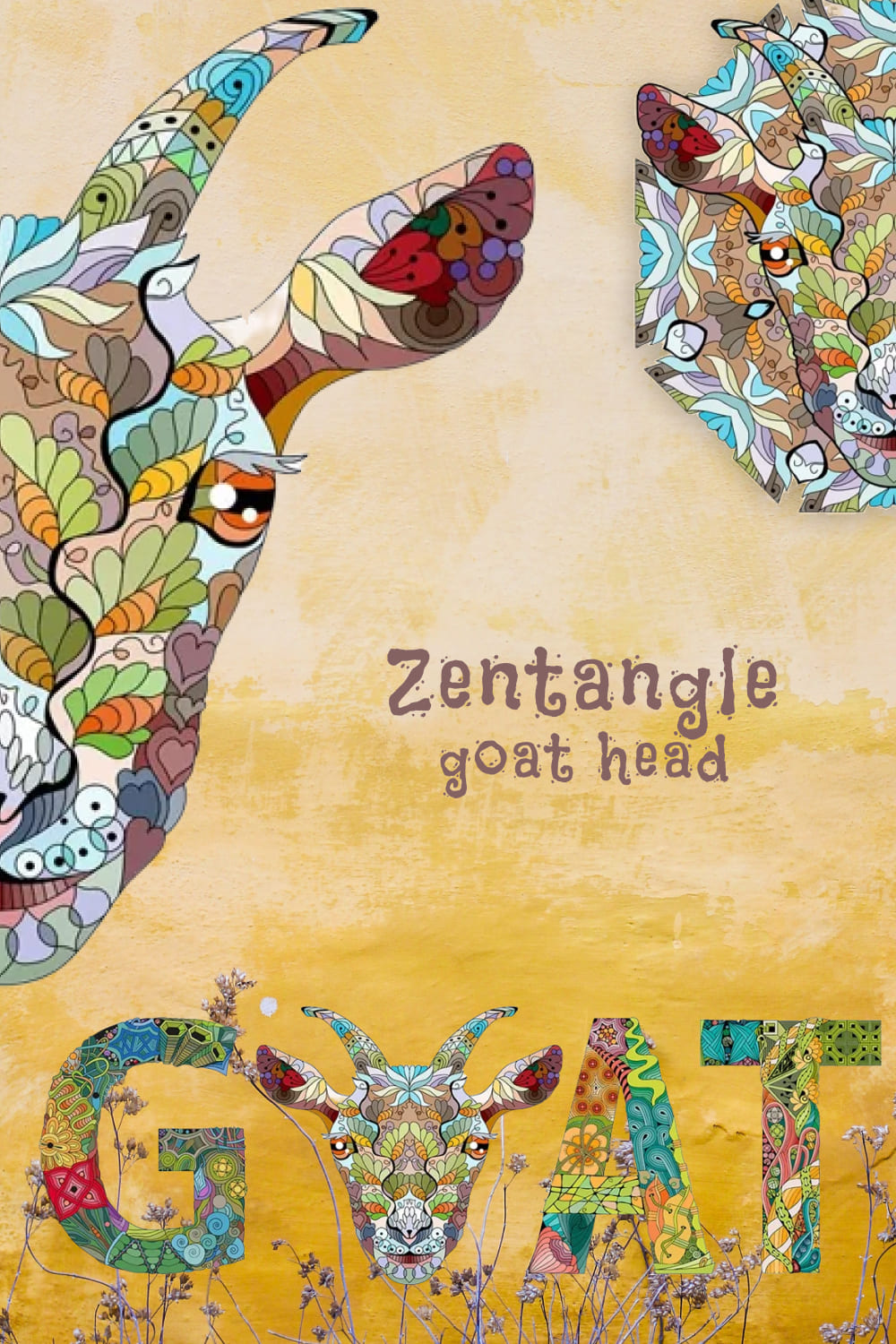 Zentangle Goat Head pinterest image.