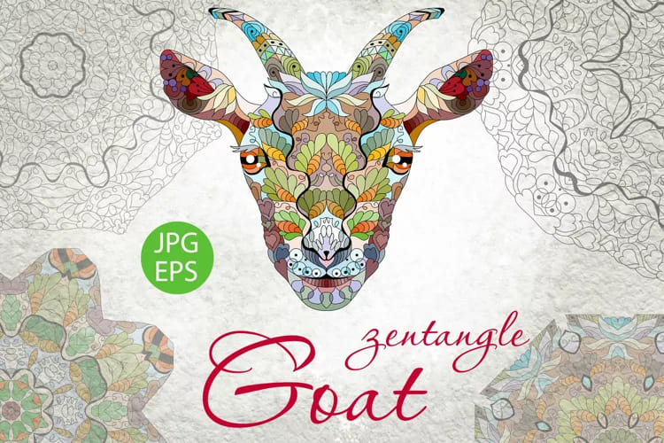 Zentangle Goat Head facebook image.