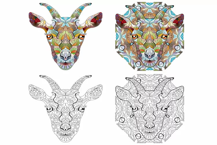 zentangle goat head illustrations.