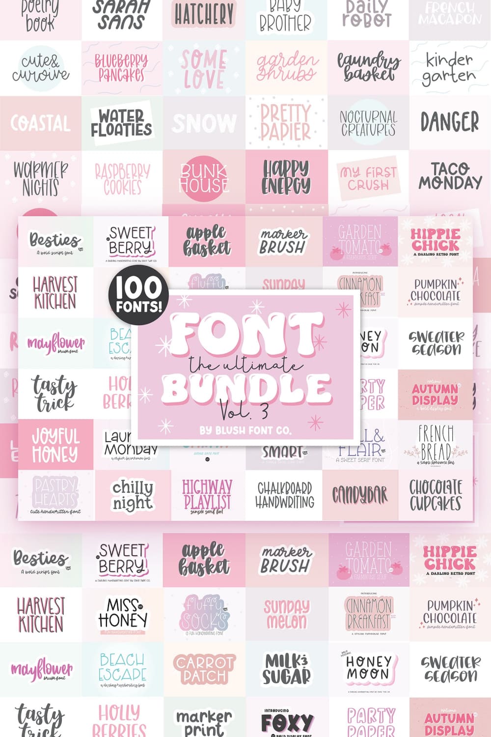 100 FONTS - The ULTIMATE Font Bundle Vol. 3 - 2021 Edition pinterest image.