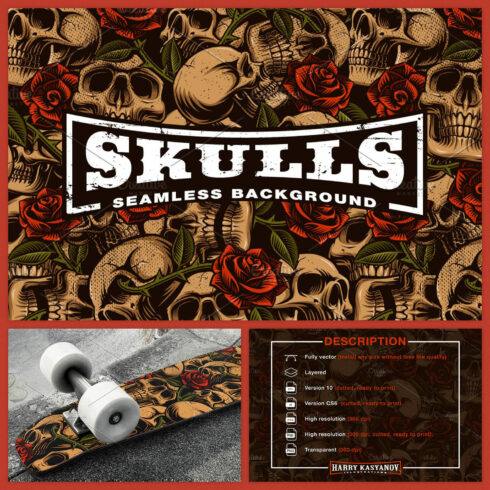 Skulls and Roses Seamless Background cover image.