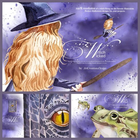 Watercolor Wicked Witch Clipart Set cover image.