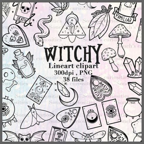 Witch Inspired Linear Clipart cover image.