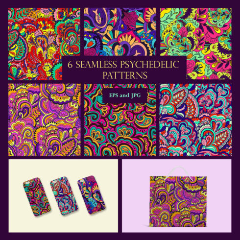 6 Seamless Psychedelic Patterns cover image.