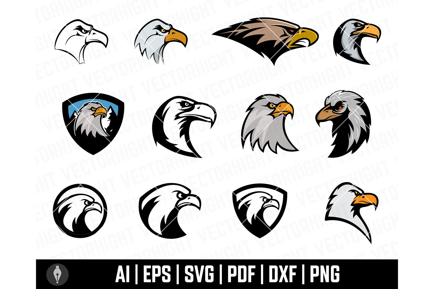 Set of eagle head emblems.