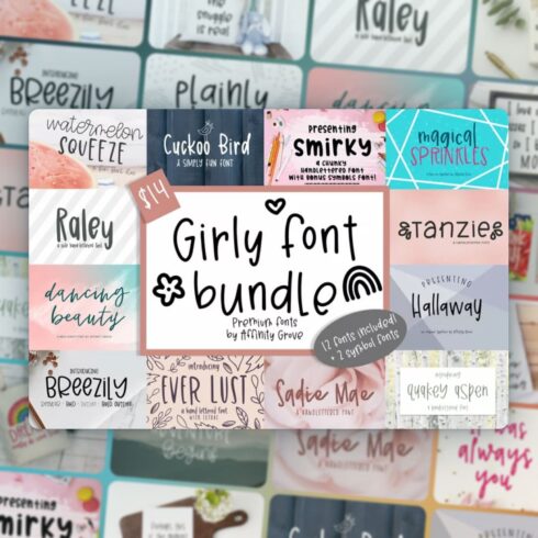 Girly Font Bundle - 12 Adorable Girly Fonts! cover image.