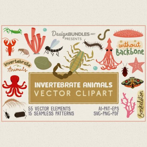 Invertebrate Animals Vector Clipart Pack cover image.