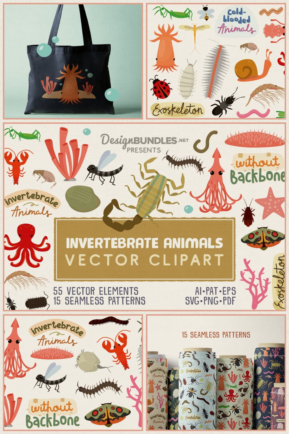 Invertebrate Animals Vector Clipart Pack pinterest image.