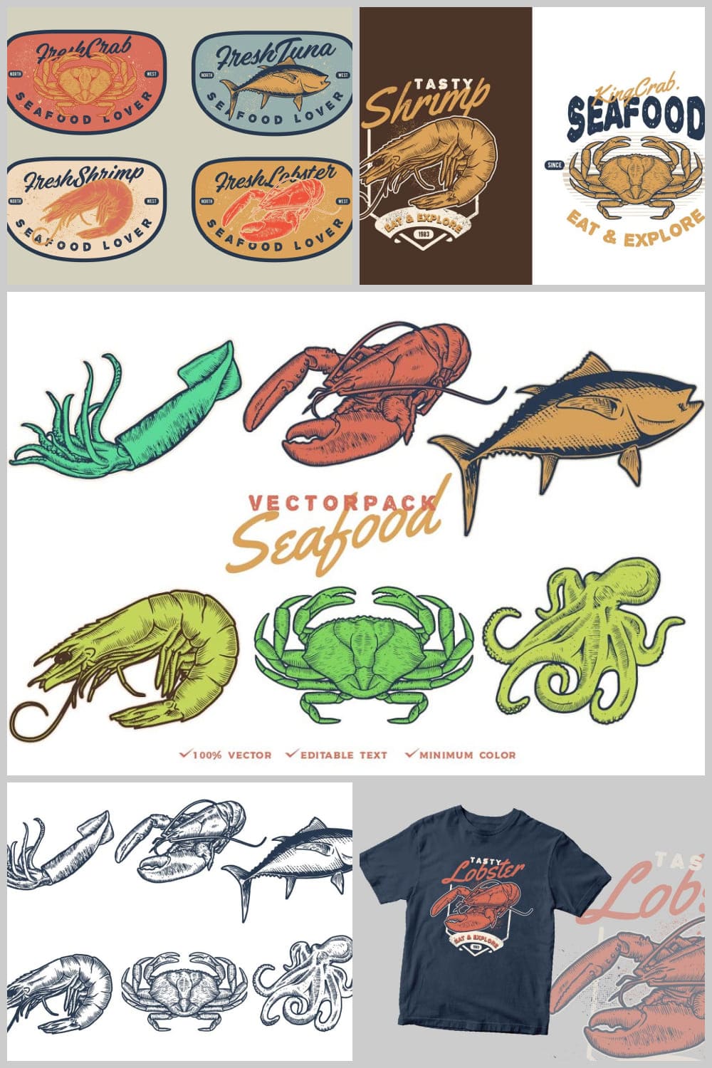 Seafood Vectorpack pinterest image.