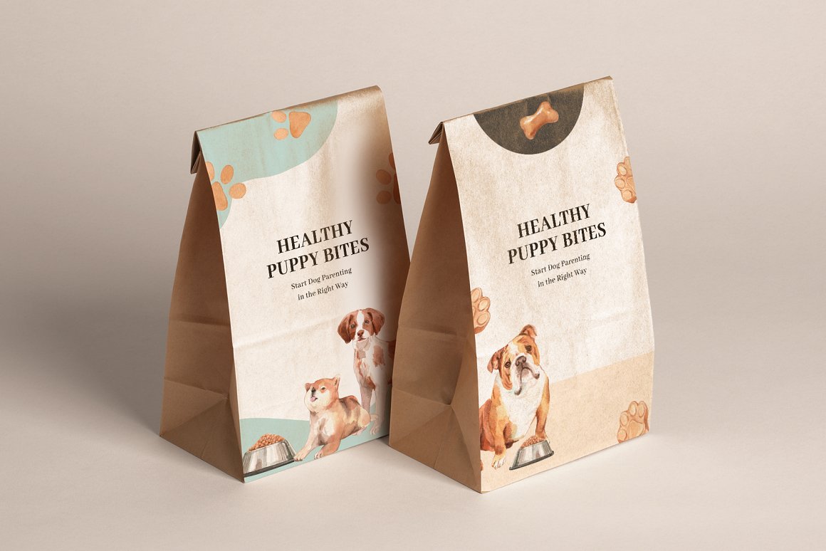 Dog prints on a paper package.